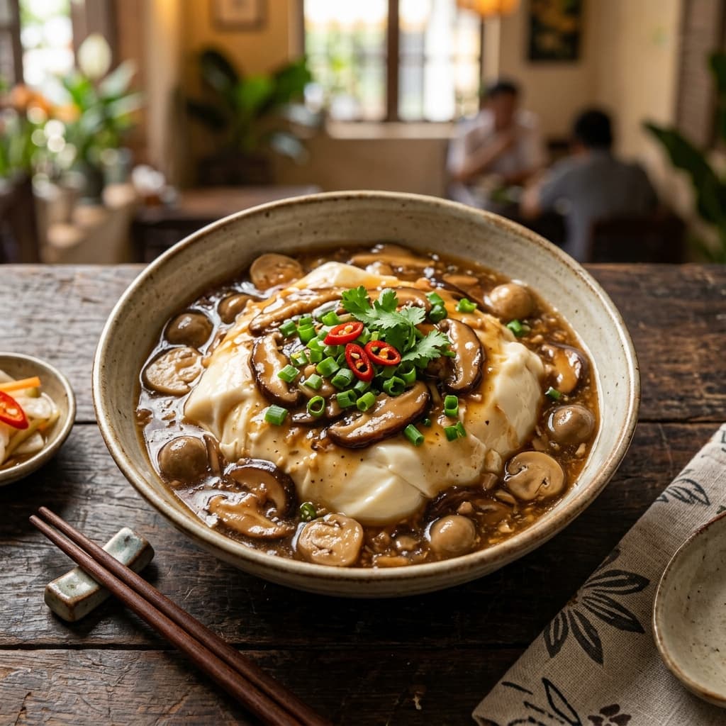 Đậu Hũ Non Sốt Nấm Chay
