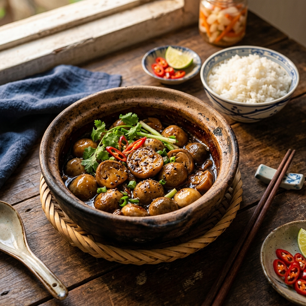 Nấm Rơm Kho Tiêu Chay