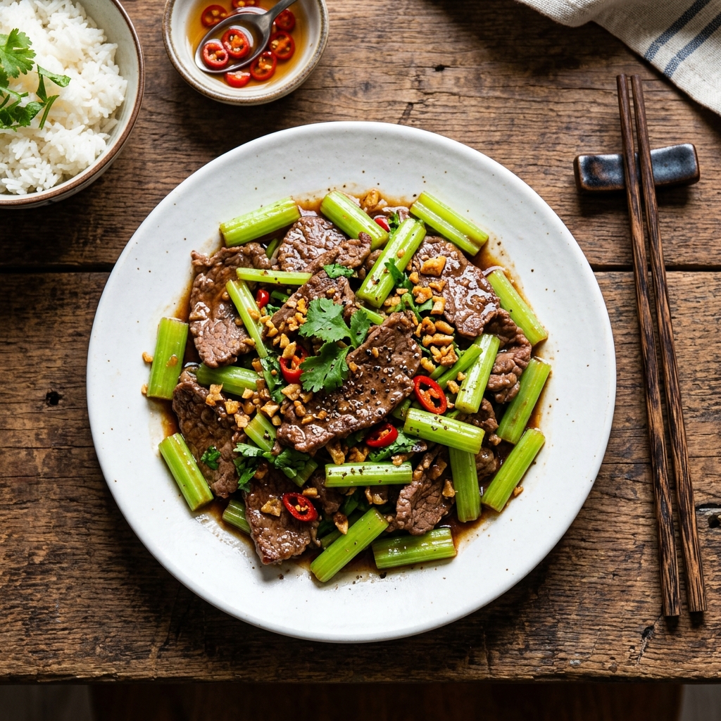 Thịt Bò Xào Cần Tỏi